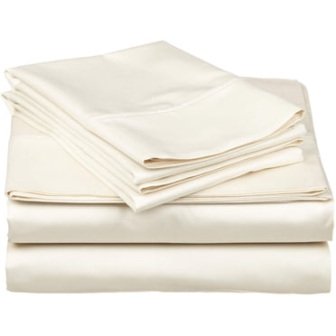 Ensemble de Draps Ivoire Uni 100 pour Cent Coton Pur Ultra Doux Ensemble de Draps 4 Pcs avec Drap-Housse de 15 Pouces Pouces 450TC (Grand, Ivoire)