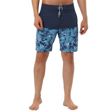 INSPIRE CHIC Men's Shorts Summer Swim Shorts Color Block Drawstring Beach Board Shorts 36 Navy Leaf