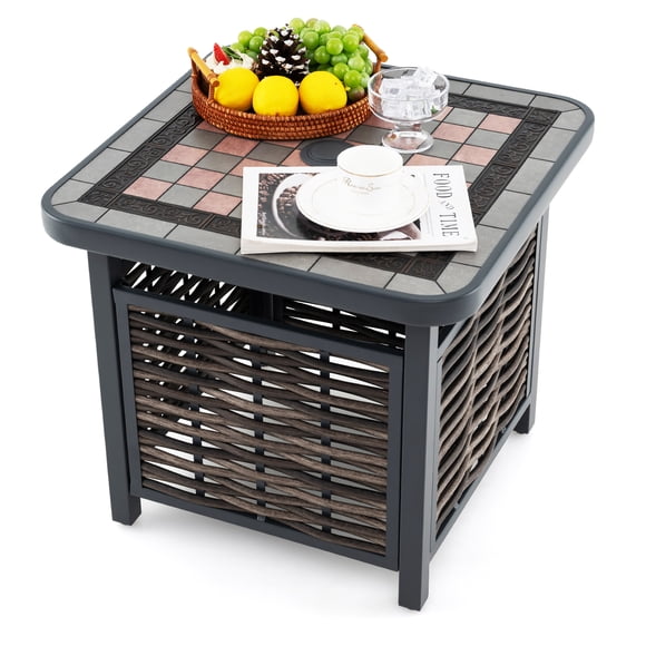 Gymax 21.5 Inches Outdoor PE Rattan Side Table w/ Resin Tabletop Umbrella Hole