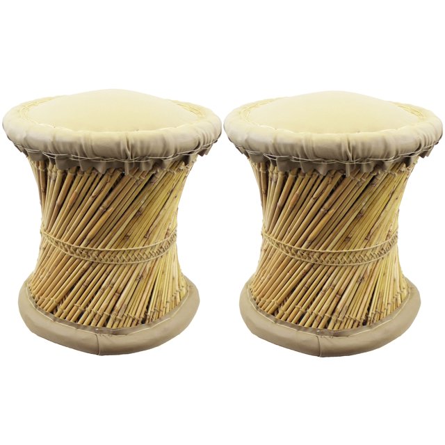 Natural Geo Tabouret d'Appoint en Moray (Ensemble de 2) - Similicuir Beige