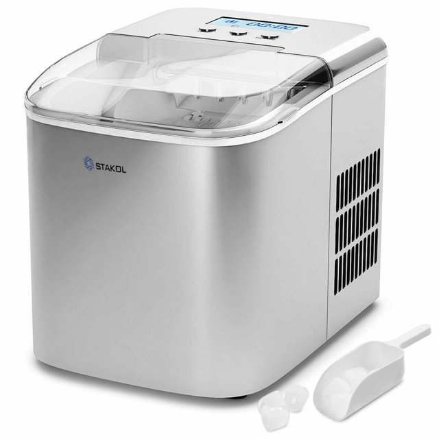 Costway Portable en Acier Inoxydable Machine à Glaçons Comptoir 26LBS/24H Écran LCD W / Scoop
