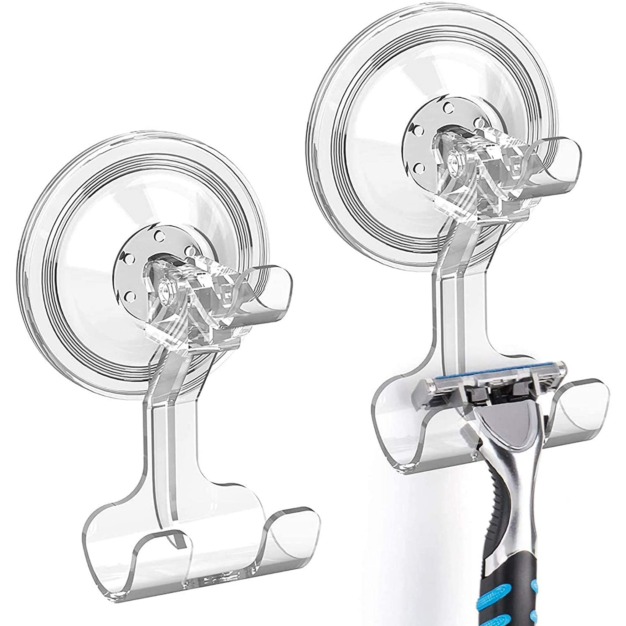 LUXEAR Suction Hook Shower Hooks Suction Razor Hooks Strong Suction Power Bathroom Towel Hooks for Livingroom Kitchen 2 pcs Transparent