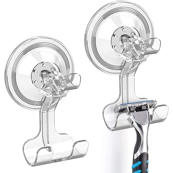 LUXEAR Suction Hook Shower Hooks Suction Razor Hooks Strong Suction Power Bathroom Towel Hooks for Livingroom Kitchen 2 pcs Transparent