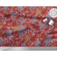 thumbnail image 1 of Soimoi Tissu Crêpe polyester Rouge Feuilles & Floral Imprimé à la Main Tissu au Mètre 52 Pouces de Large, 1 of 2
