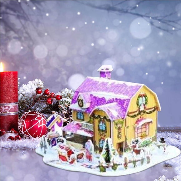 thinsony 3D Puzzle for Kids Christmas Snow Cottage Model Kits Jigsaw Puzzles Family Toys for Kids