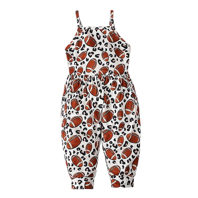 Zwiiyzr Tout-Petits Enfants Garçons Filles Été Mignon Imprimé Rugby Bretelles Barboteuse Combinaison Vêtements Bébé Café 5 Ans