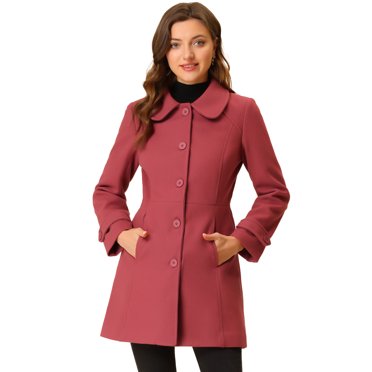 INSPIRE CHIC Manteaux pour Femmes Col Peter Pan Boutonnage Simple devant à Boutons Manteaux d'Hiver S Rouge Terne