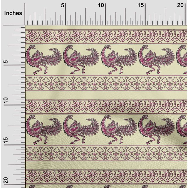 oneOone Viscose Chiffon Fabric Floral & Peacock Block Print Sewing Fabric BTY 42 Inch Wide