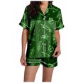 thumbnail image 1 of GDREDA Ensemble de pyjamas pour Femmes Dames de Noël Imprimé en Satin de Soie à Manches Courtes Ensemble de Pyjama Femmes Ensembles de pyjamas pyjamas Vert Foncé,S, 1 of 4