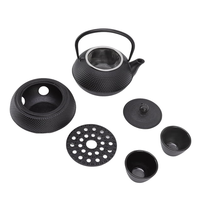 Cast Iron Tea Kettle, Energy Saving Cast Iron Kettle With Cups Warmer Strainer Mat For Office
