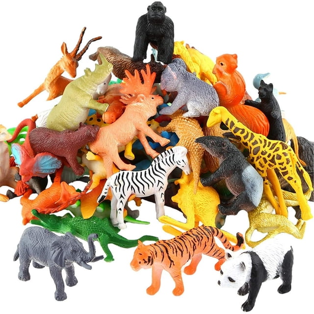 EASTIN 53 Piece Mini Jungle Farm Animals Toys Set Forest Small Realistic Wild Animals Action Figures Vinyl Plastic Animal Learning