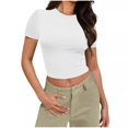 thumbnail image 1 of Yuyuzo Hauts de Sortie pour Femmes Manches Courtes Haut Court Col Rond T-Shirts Basiques Ajustés Extensibles, 1 of 7
