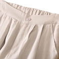 thumbnail image 4 of Timegard Cotton Linen Pants for Women Elastic High Waisted Button Ruched Casual Trousers with Pockets, 4 of 6