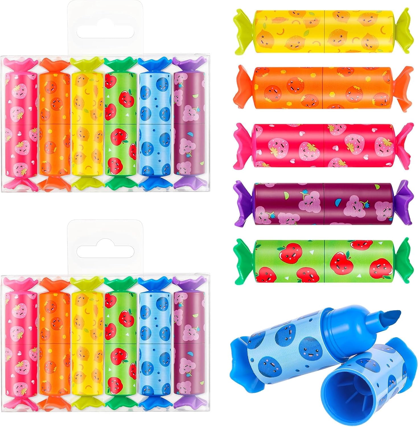12 godisfärgade minemarkeringspennor, a 6 colors pastel markers, plasttecknade markers for school, planners, journals, notes,