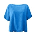 thumbnail image 5 of TINZ Round Neck Ruffled Hem Mid Sleeve And Linen Top Casual Ruffle Solid Short Sleeve Blouse Tops For Women Football Shirt Women Womens Short Sleeved Athletic Tops Exercise Wear for Women, 5 of 5