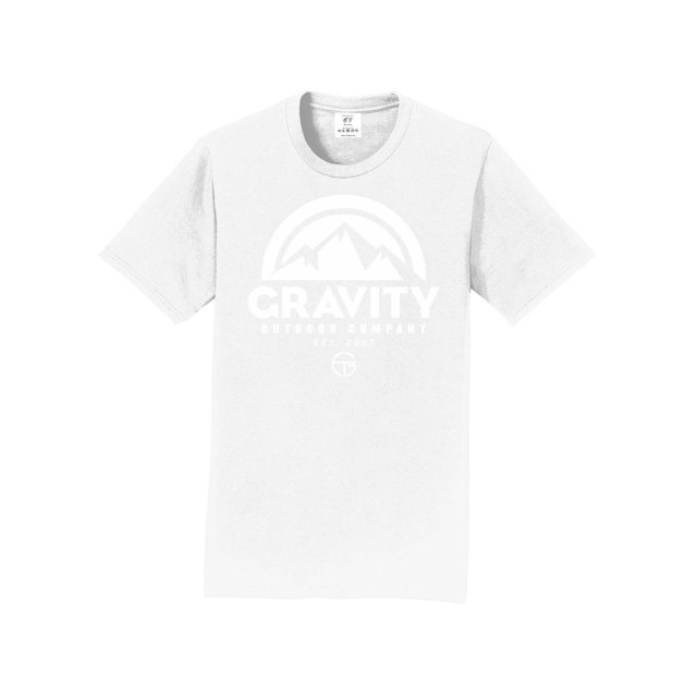 Gravity Outdoor Co. T-Shirt à Manches Courtes - Blanc - Logo Blanc - Petit