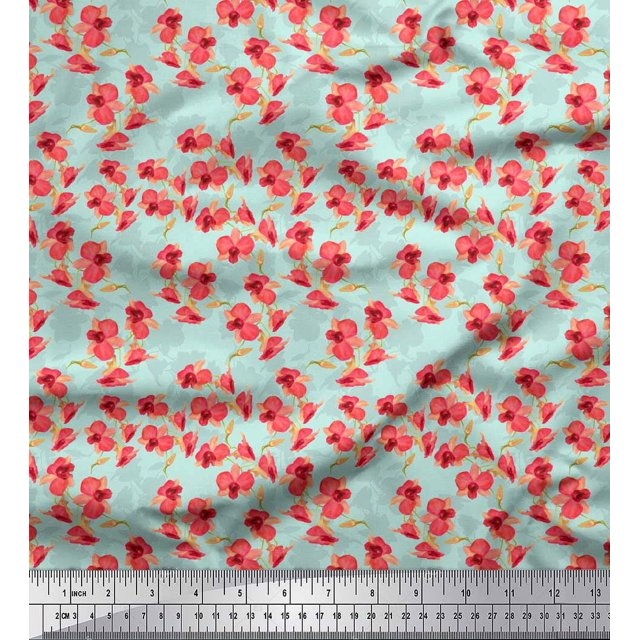 Soimoi Green Poly Georgette Fabric Artistic Floral Decor Fabric Printed Yard 42 Inch Wide