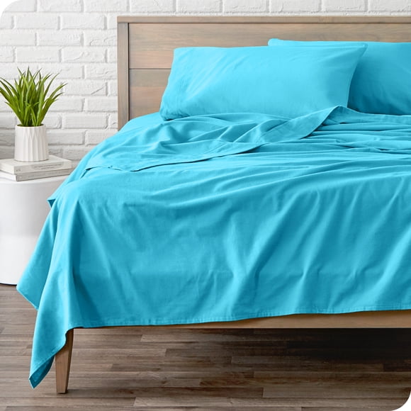 Bare Home Flannel Sheet Set - 100% Cotton - Deep Pocket - Twin XL, Aqua, 3-Pieces