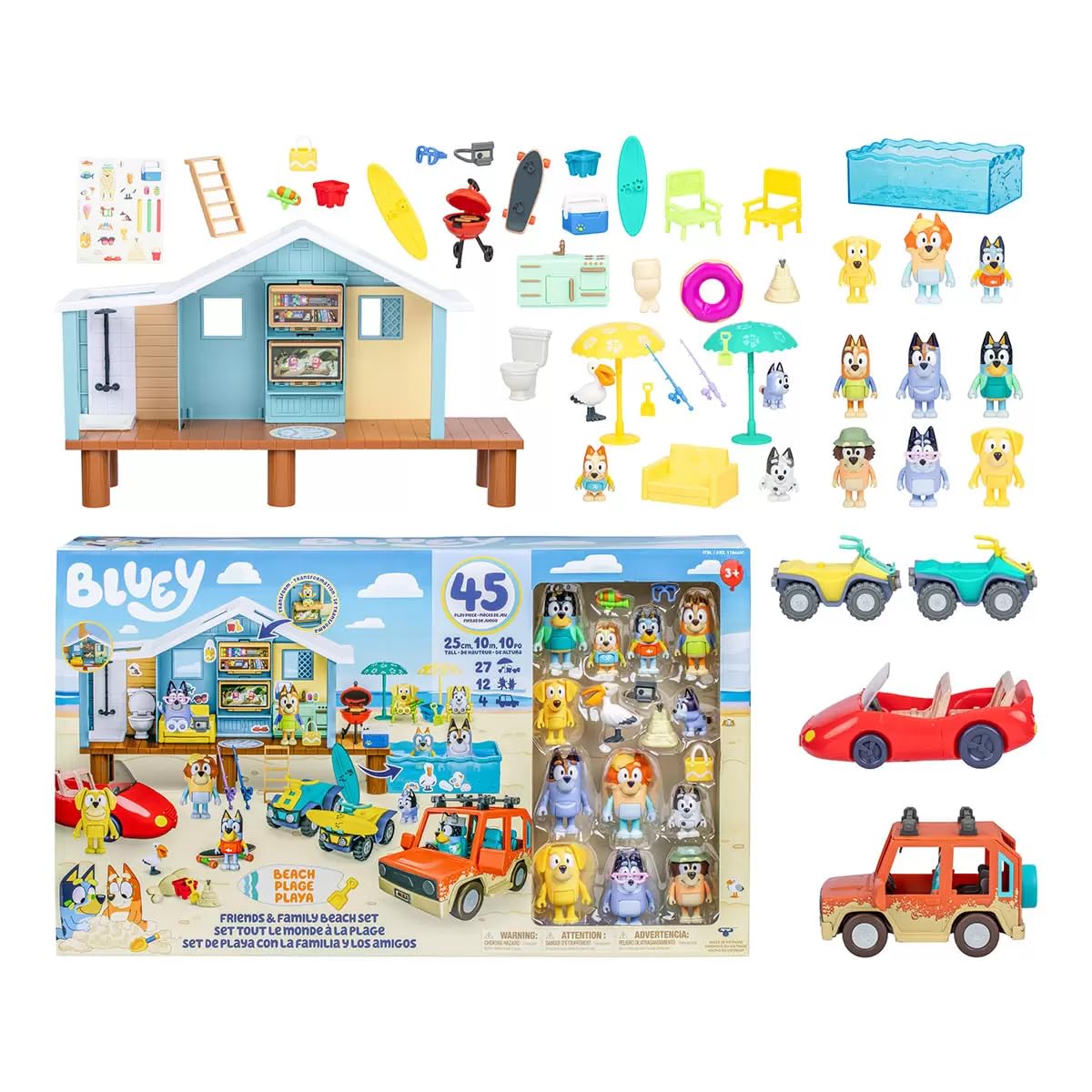 Bluey Friends & Family Beach Set- House Playset 45 Piece