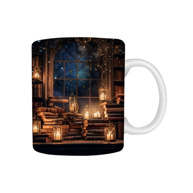 XZNGL 3D Bookshelf Mug Ceramic Coffee Cup with 350ml Capacity and Stackable Design for Home Office Gym Camping Use