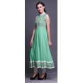 thumbnail image 3 of Bimba Robe Anarkali Géométrique Vert Mer Col Mandarin Sans Manches Kurtis pour Femmes Imprimé Robe Maxi X-Small, 3 of 6