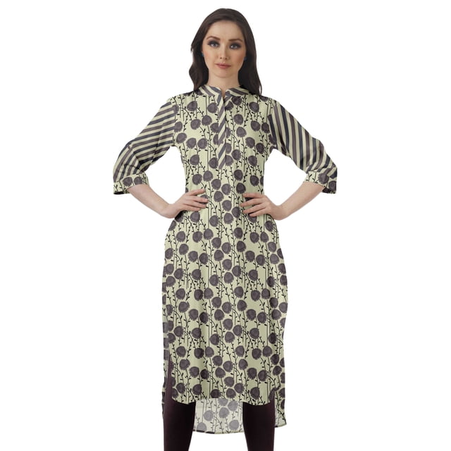 Moomaya Kurti Indienne Imprimée Tunique en Coton pour Femme Col Mandarin Kurta Longueur Genou