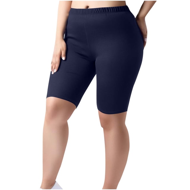 Plebaso Plus Size Womens Biker Shorts Knee Length Workout Yoga Shorts Elastic Waist Gym Running Shorts