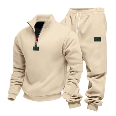 Ccpelsie Men's Tracksuit 2 Pieces Set Quarter Zip Sweatsuits Athletic Jogging Suit Set Casual Outfit with Pockets(A01-Beige,L)