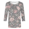 thumbnail image 4 of Soki 3/4 Length Sleeve Womens Tops Floral Crewneck Shirts Casual Tunic Blouses Summer Basic Tees, 4 of 5
