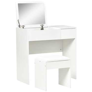 HOMCOM Ensemble de Coiffeuse avec Miroir et Tabouret Rembourré pour Chambre
