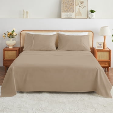 Kingrest Ensemble de Draps King 100 % Coton - 4 Pcs Draps Légers et Rafraîchissants, Poche Profonde de 16 Pouces, Literie Percale Respirante, Draps de Luxe Doux et Durables (Brun)