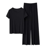 Bocqde Women's Pajama Set Sleepwear Short Sleeve Tops with Pants Casual Matching Pajama Set Two-Piece Pjs Lounge Sets