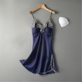 thumbnail image 2 of B91xZ Chemise de Nuit Mode pour Femmes Col en V Sans Manches, L Marine, 2 of 5