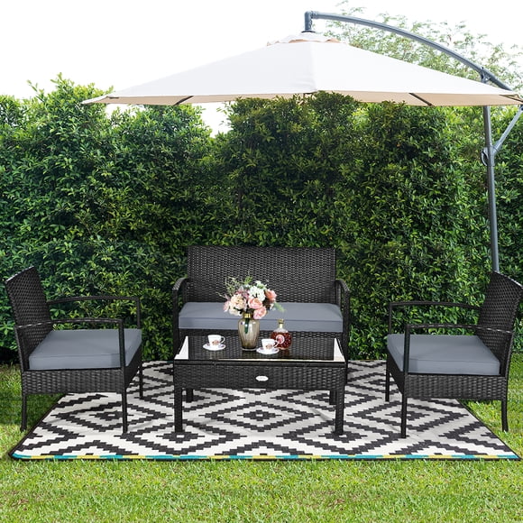 Costway 4PCS Patio Rattan Furniture Set Garden Deck