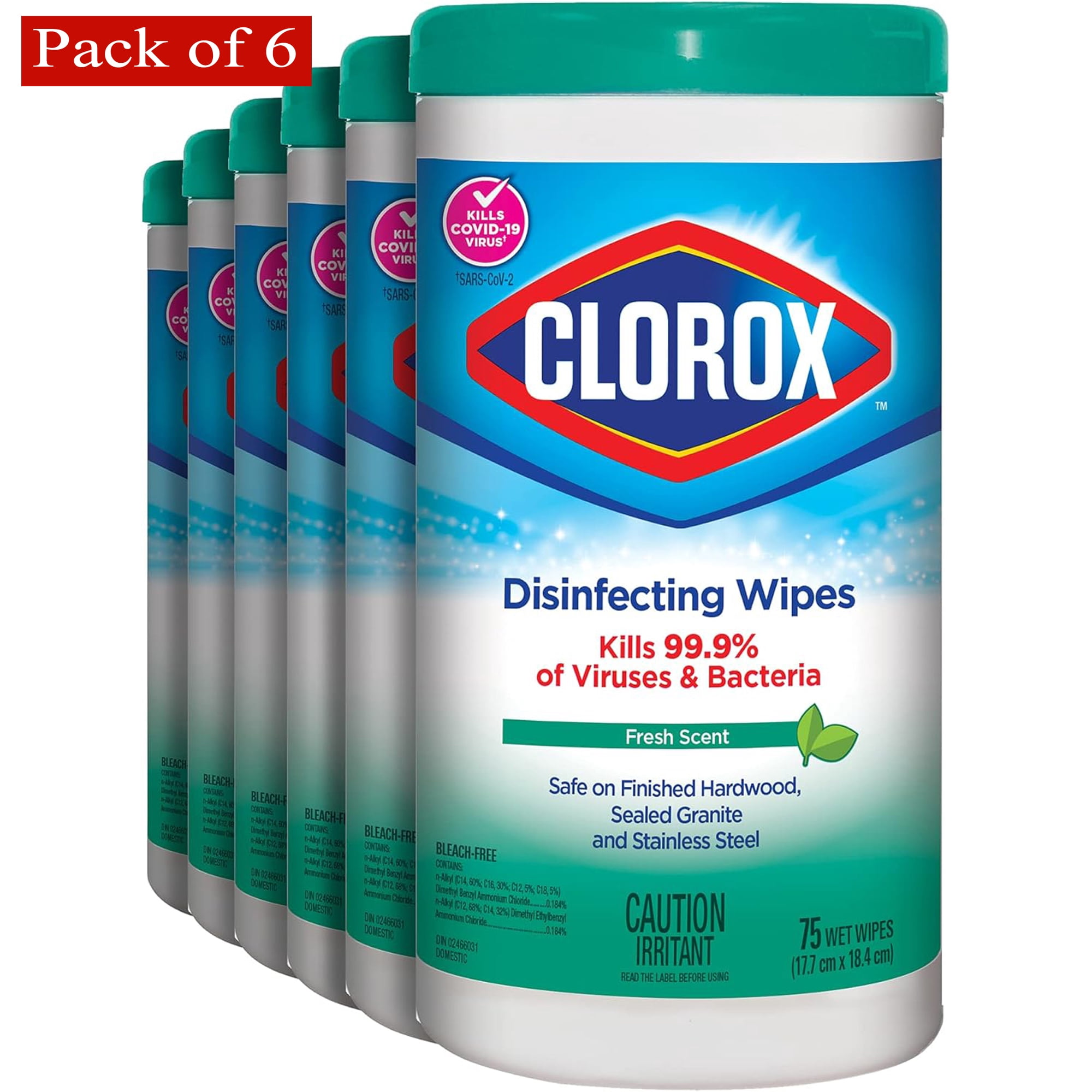 Clorox Disinfecting Wipes, Fresh Scent, 75 Wipes per Box (Pack of 6)