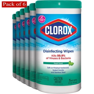 Clorox Disinfecting Essuie-glaces, parfum frais, 75 Essuie-glaces par boîte (emballage de 6)