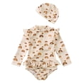 thumbnail image 1 of PMVFHDE Girls Floral Print Long Sleeve Swimsuit Sun Protective Bathing Suit With Matching Hat Beige,3-4 Years, 1 of 8