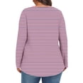 thumbnail image 4 of Mevxay Blouse à Rayures pour Femme Grande Taille Chic Décontractée T-Shirts Plissés Manches Longues Col Ras du Cou Tunique Fluide Hauts Rose 3TG, 4 of 6