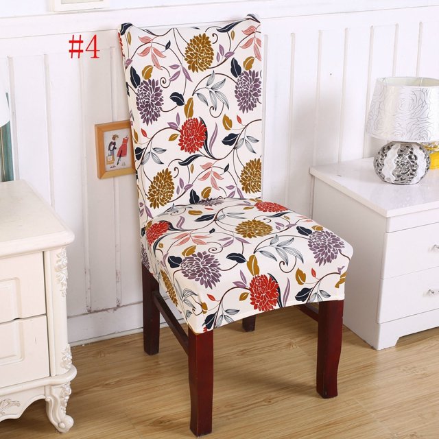 Flower Printed Spandex Stretch Dining Chair Protector Cover Removable Washable Dining Room Shabby Chair Slipcover Decoration