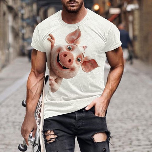 Weiqiqre Mens T-shirt Print Short Sleeve Round Neck T-shirt Casual Fashion Short Sleeve Perfect for Weekend Casual Summer Wear
