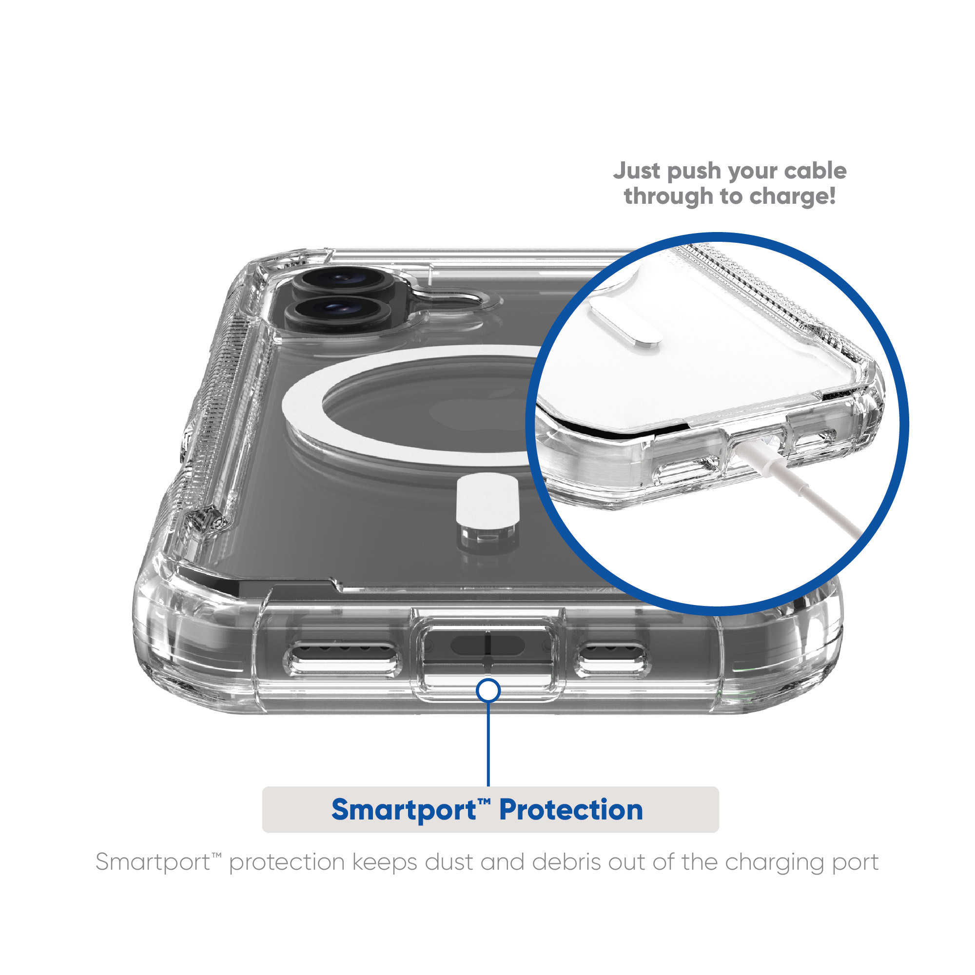 Étui robuste pour iPhone 16 compatible MagSafe avec protection Smartport, transparent d’onn.