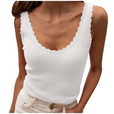 GDREDA Débardeurs de Yoga Sans Coutures pour Femmes Débardeur en Tricot Côtelé Sans Manches Col Chemise Décontractée pour l'Été Débardeurs et Camisoles pour Femmes Blanc,G