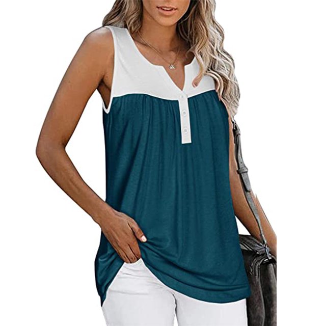 Jupe Plissée Sans Manches Patchwork Col Rond Blouse