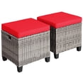 thumbnail image 2 of Costway 2PCS Patio Rattan Cushioned Ottoman Seat  Foot Rest Table Red, 2 of 10