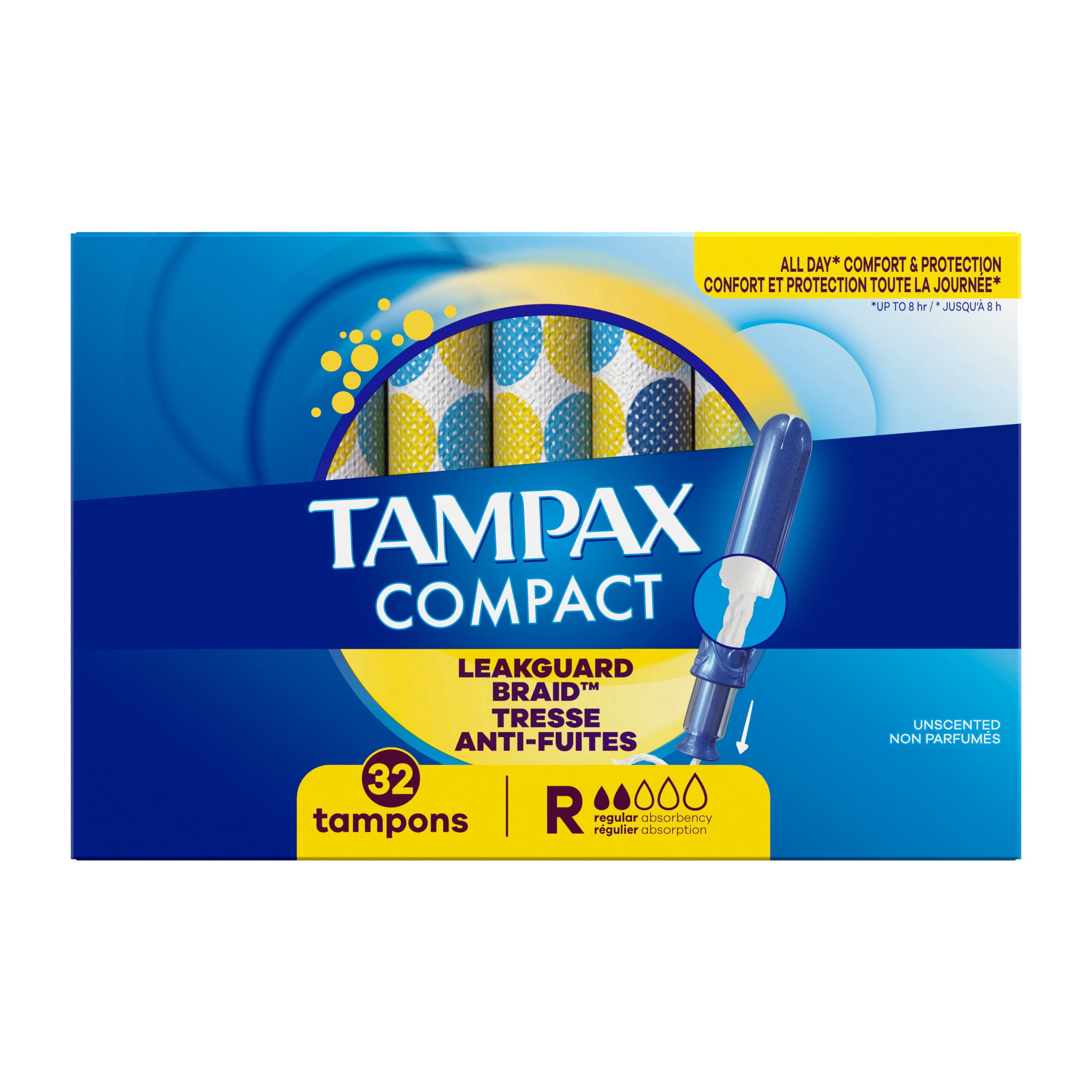 Tampax Tampons Compact Pearl, avec Tresse LeakGuard & Applicateur Extensible, Absorption Régulière, Applicateur Extensible Compact, Sans Parfum