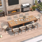 PURPLE LEAF 11 Pieces Modern Patio Dining Set, Rectangular Aluminum Outdoor Table and 10 All-Weather PE Rattan Chairs Set for Kitchen Porch and Garden, Deep Teak