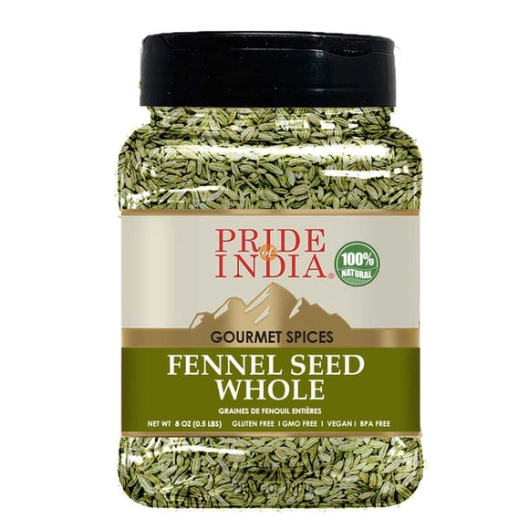Pride of India – Fennel Seed Whole – Gourmet Spice – Fresh & Aromatic – Mouth Freshener – GMO/Gluten Free – Flavoring for bakes, meat & more – Easy to Use – 7 oz. Medium Dual Sifter Jar