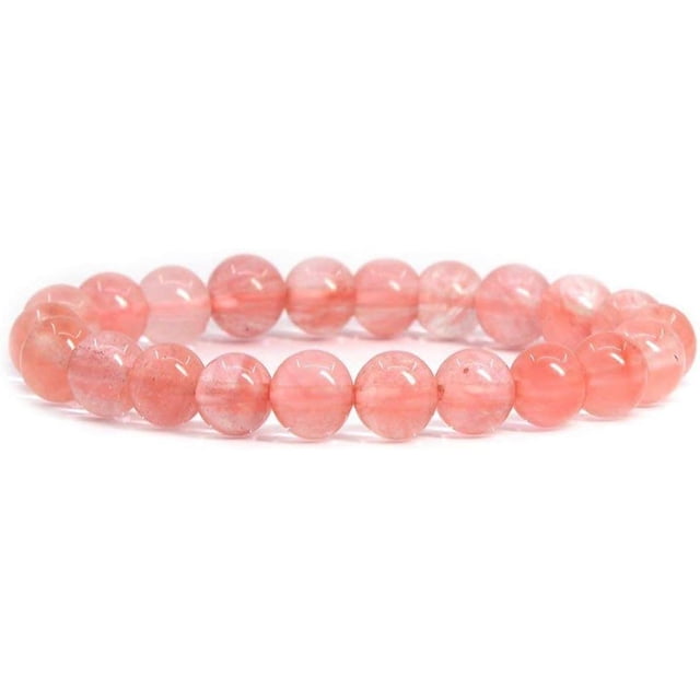 Bracelet Extensible Unisexe en Perles Rondes de 8 mm en Quartz Cerise Fondue, Pierre Précieuse 7 Pouces