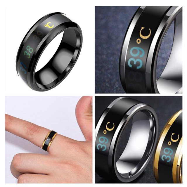 Couple Rings Delicate Ring Smart Sensor Body Temperature Presents Accessories Small Lightness Finger Jewelry Wedding Women Engagement Black 6#