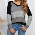thumbnail image 3 of Women‘s Color Block Knit Hoodies Sweaters Loose Long Sleeve V Neck Drawstring Pullover Sweatshirts (Grey-2XL), 3 of 5